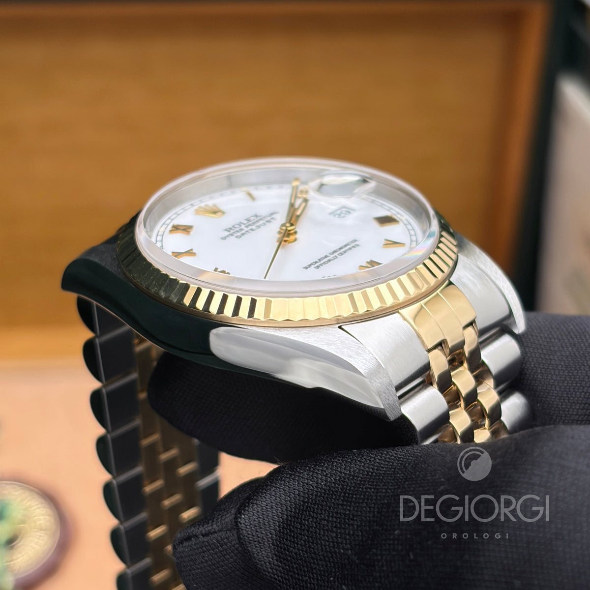 Rolex Datejust 16233 36 mm Acciaio e Oro Jubilee Bianco Romani