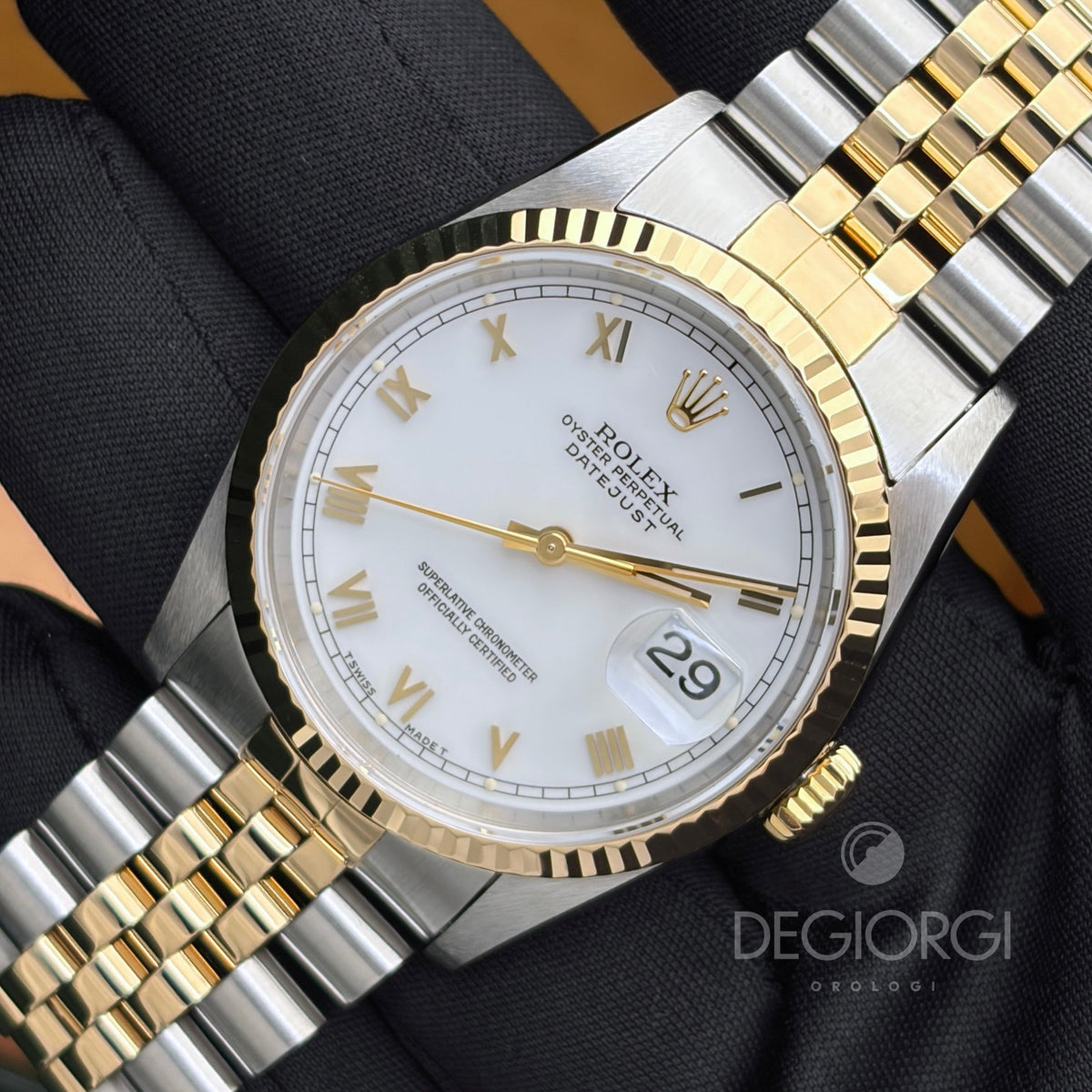 Rolex Datejust 16233 36 mm Acciaio e Oro Jubilee Bianco Romani
