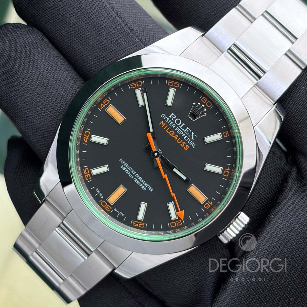 Rolex Milgauss 116400GV Vetro Verde 40 mm Acciaio Oyster