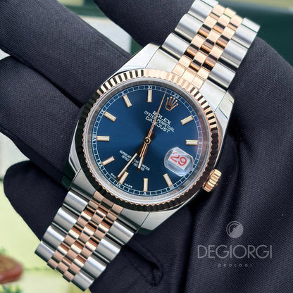 Rolex Datejust 116231 Jubilee 36 mm Blu Acciaio e Oro rosa