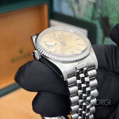 Rolex Datejust 16220 36 mm Acciaio Jubilee Argentè Crema
