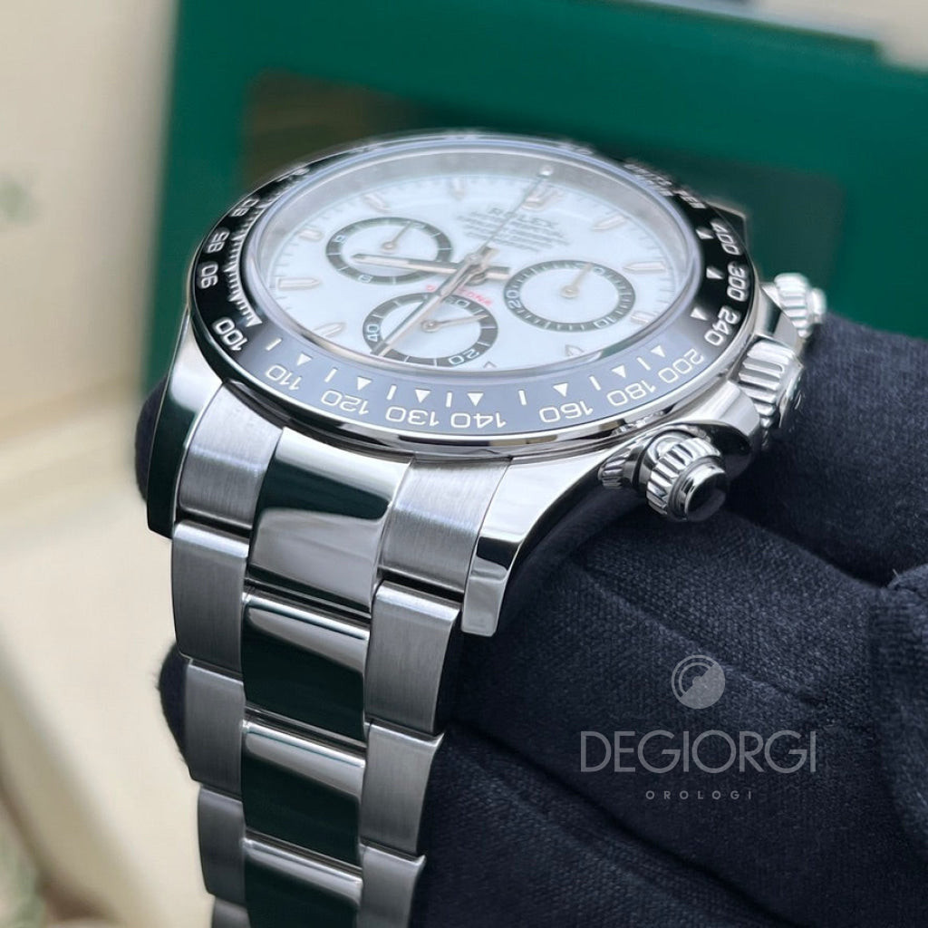 Orologi Rolex Daytona Oro Bianco Cinturino Caucciu Quadrante