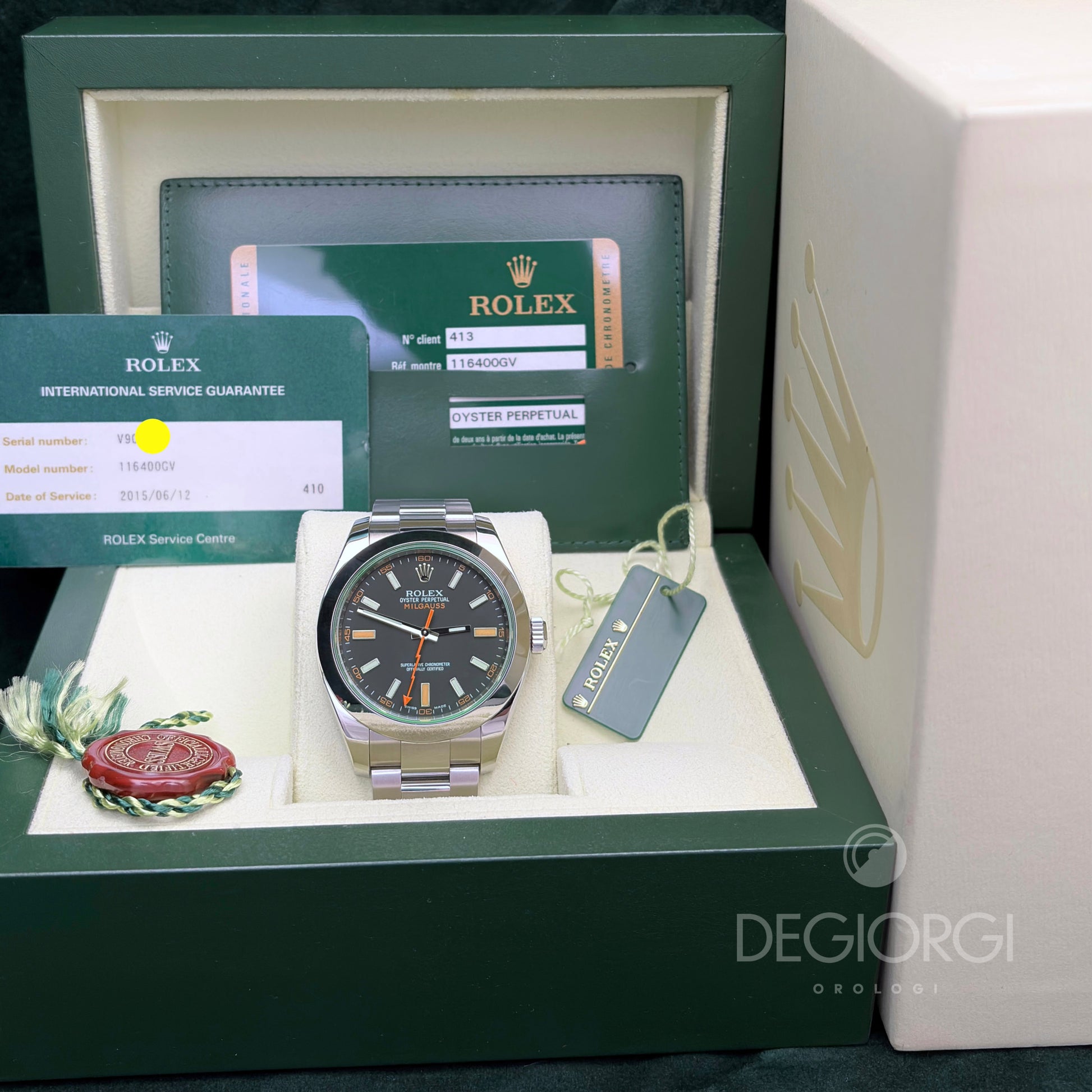Rolex Milgauss 116400GV Vetro Verde 40 mm Acciaio Oyster