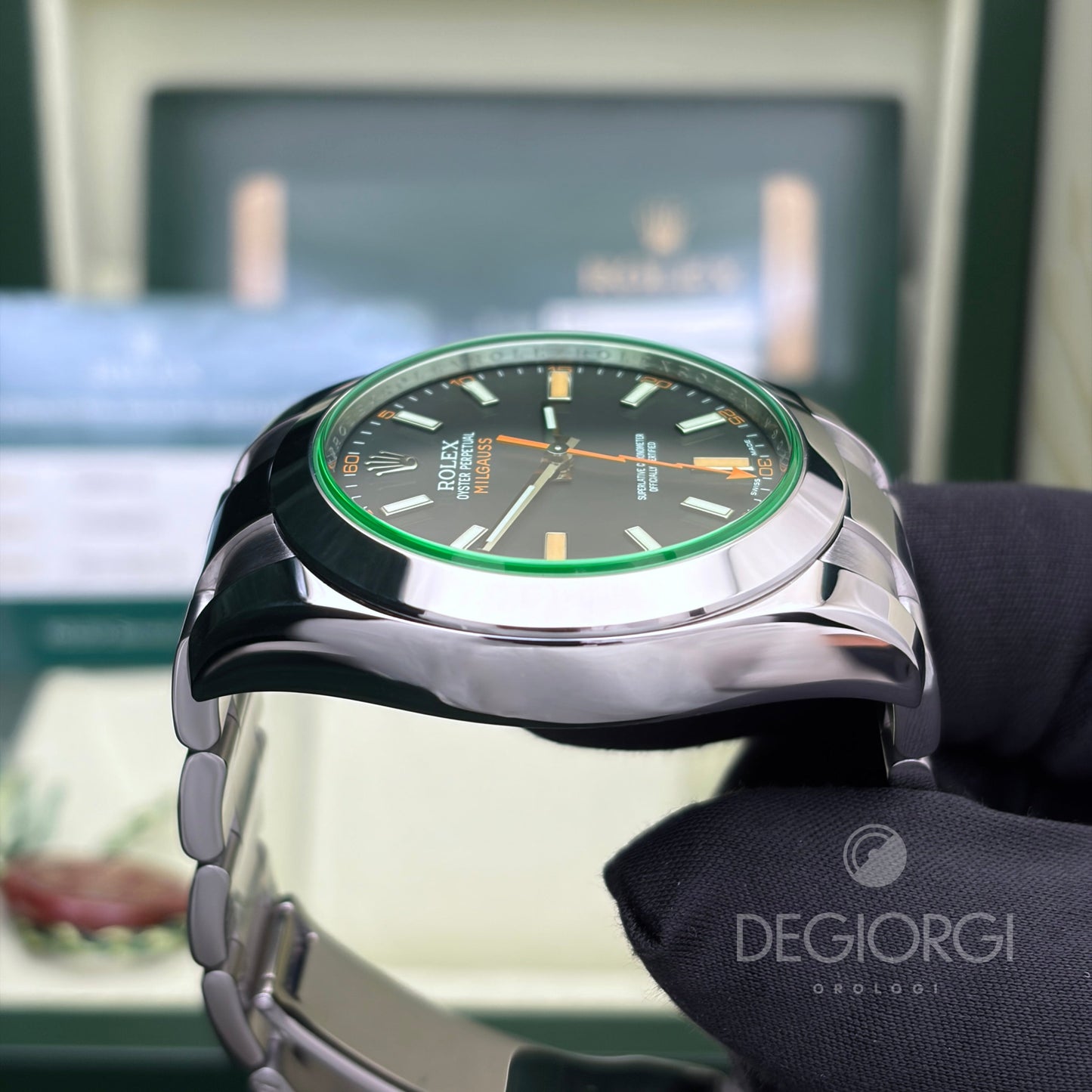 Rolex Milgauss 116400GV Vetro Verde 40 mm Acciaio Oyster