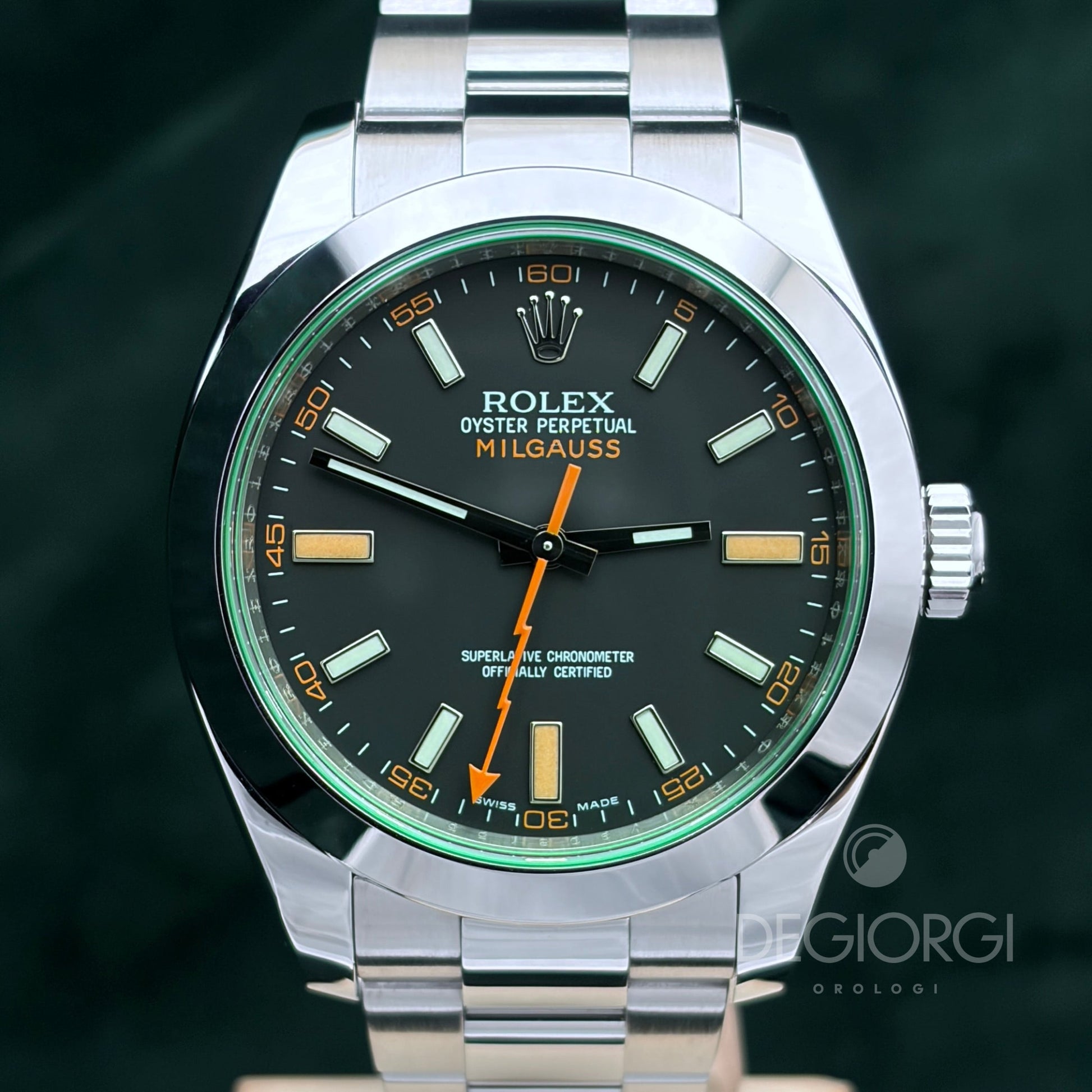 Rolex Milgauss 116400GV Vetro Verde 40 mm Acciaio Oyster