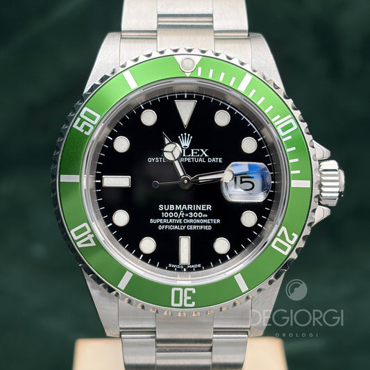 Rolex Submariner Date 16610LV Kermit Ghiera verde 40 mm Acciaio Oyster