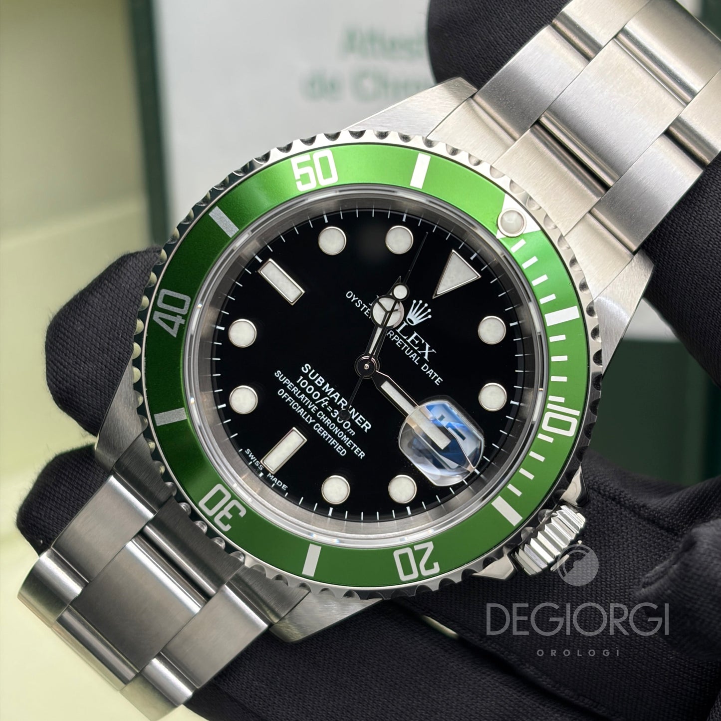 Rolex Submariner Date 16610LV Kermit Ghiera verde 40 mm Acciaio Oyster