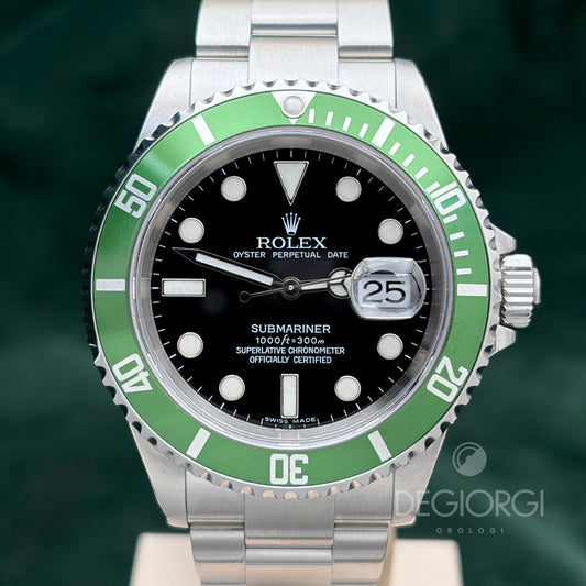 Rolex Submariner Date 16610LV Kermit Ghiera verde 40 mm Acciaio Oyster