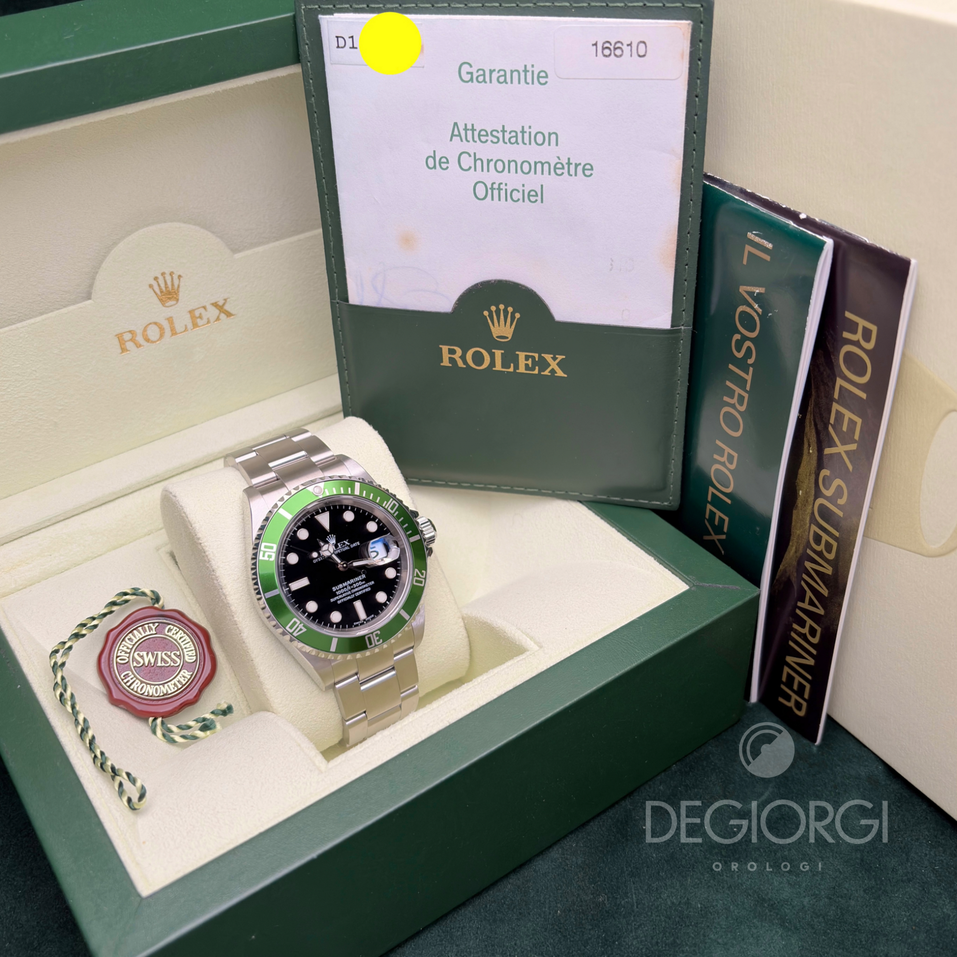 Rolex Submariner Date 16610LV Kermit Ghiera verde 40 mm Acciaio Oyster